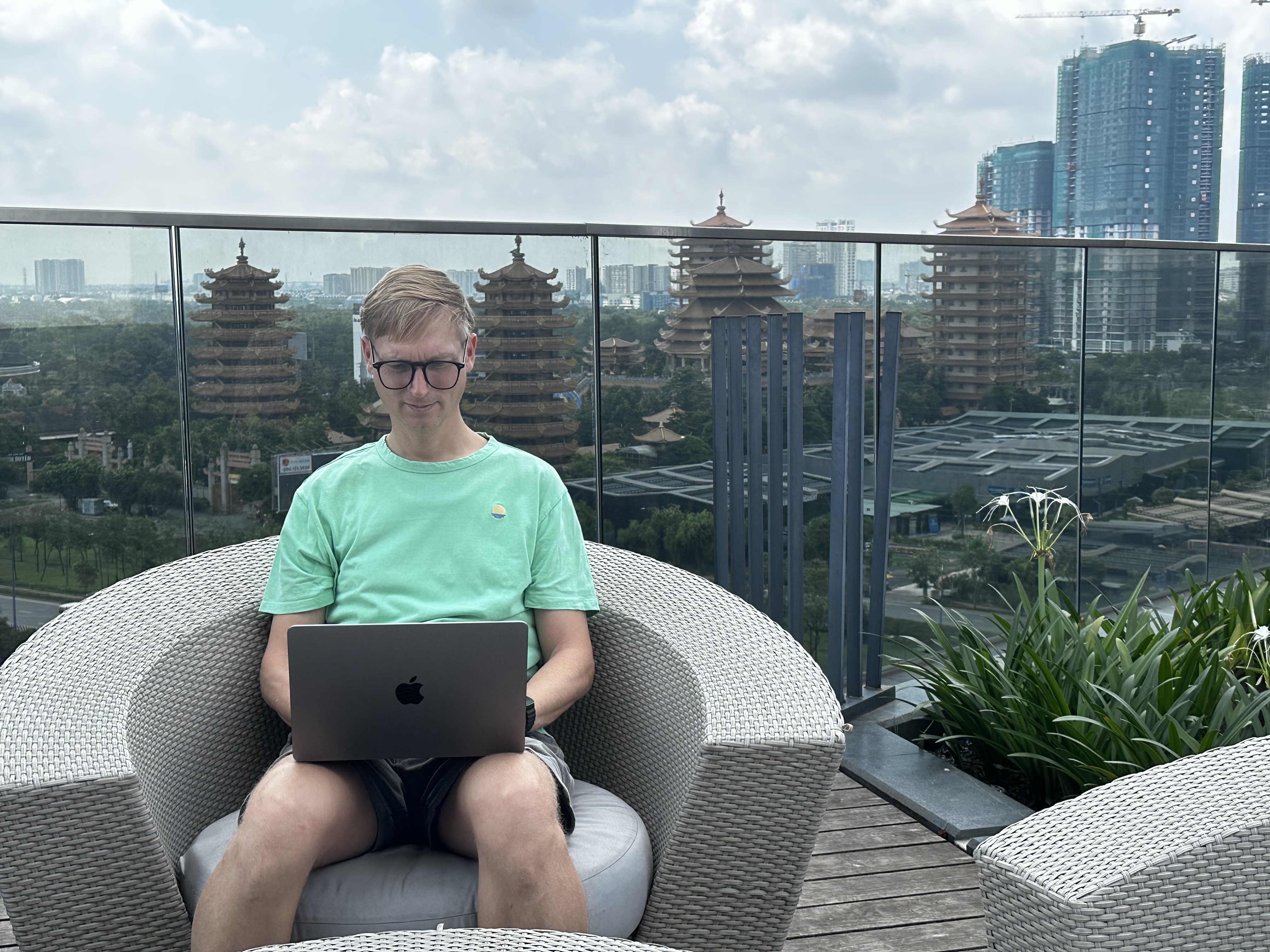 Enjoying a moment outside while systems run smoothly