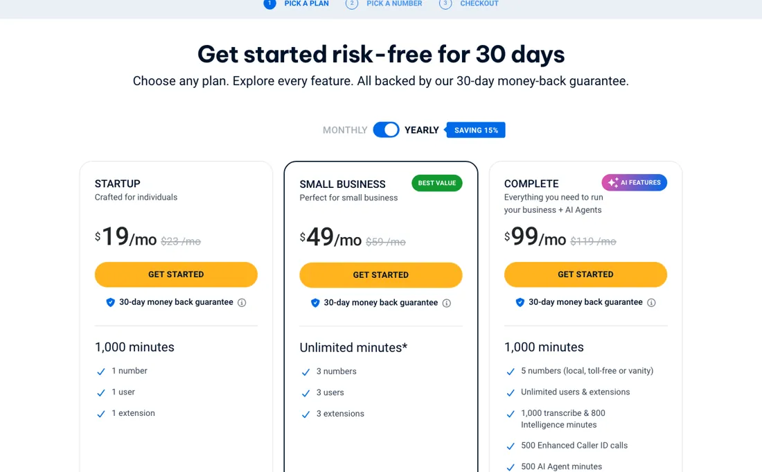800.com pricing page