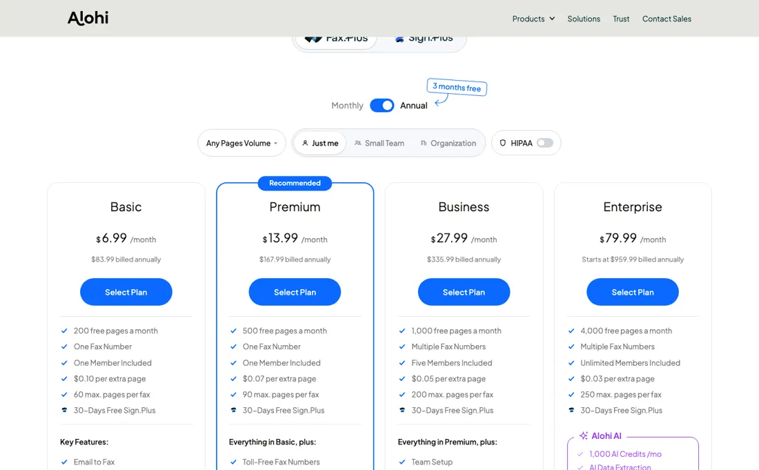 Alohi pricing page