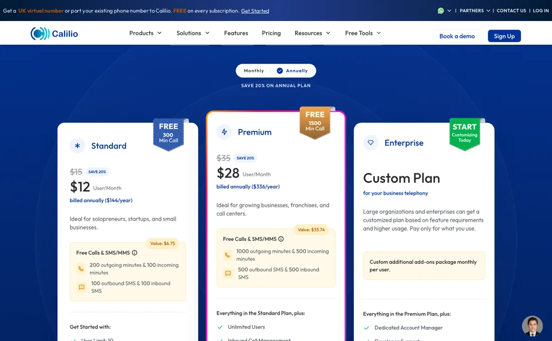 Calilio pricing page