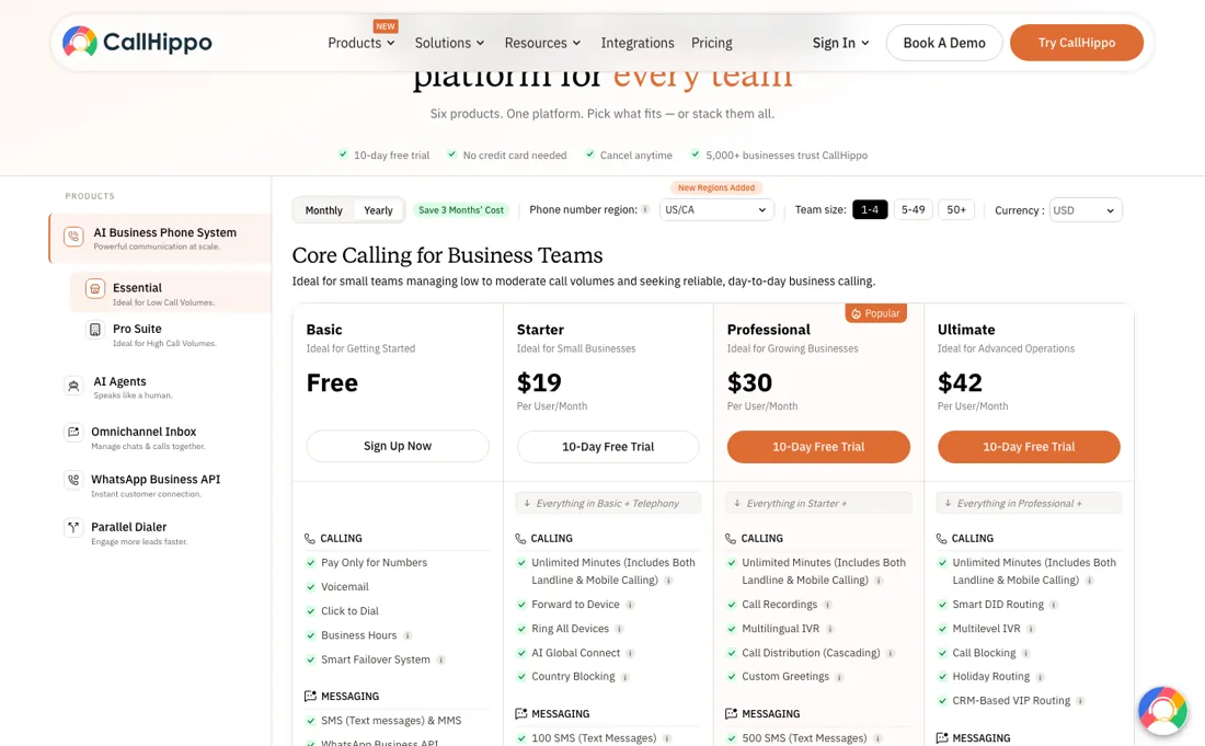 CallHippo pricing page