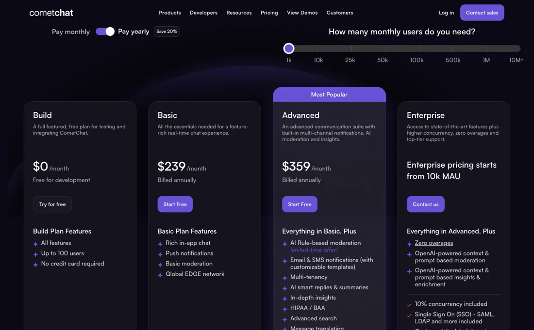 CometChat pricing page