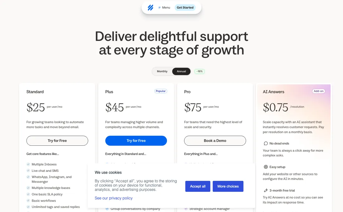 Help Scout pricing page