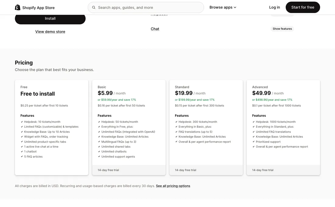 HelpCenter pricing page