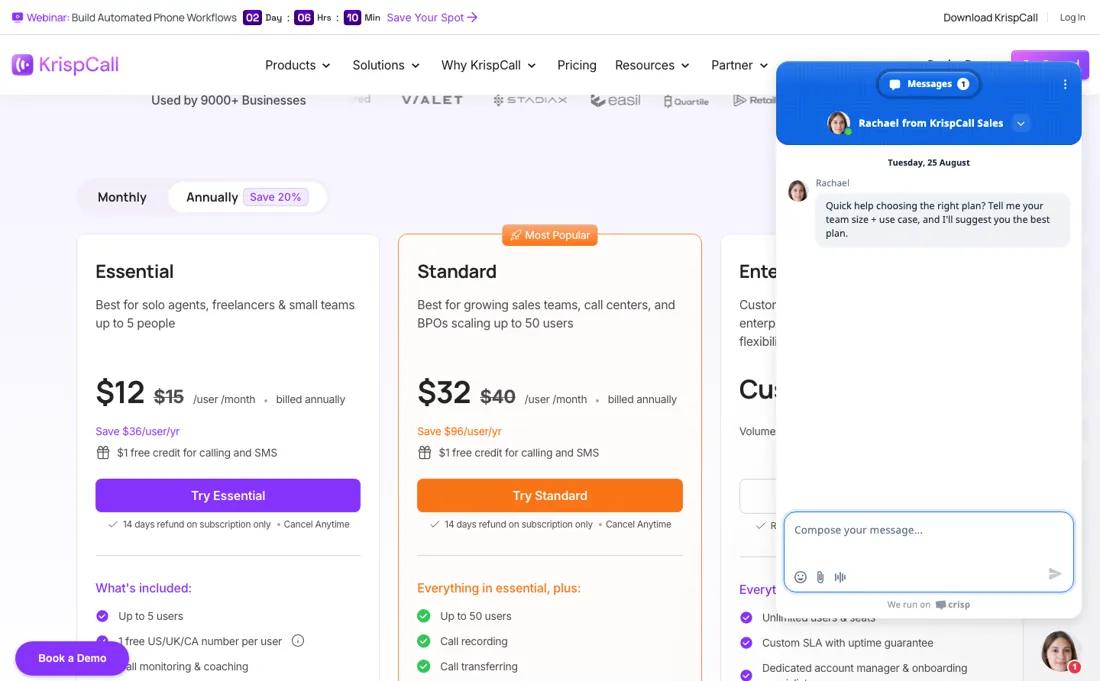 KrispCall pricing page