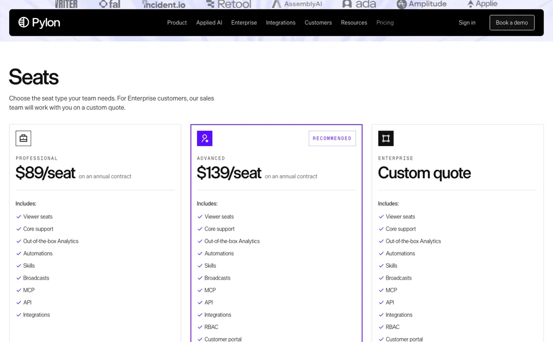 Pylon pricing page