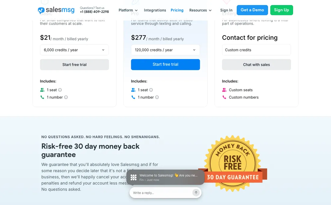 Salesmsg pricing page