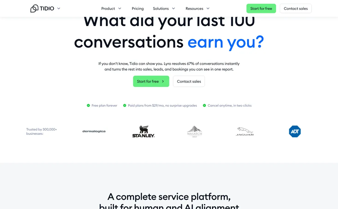 Tidio pricing page