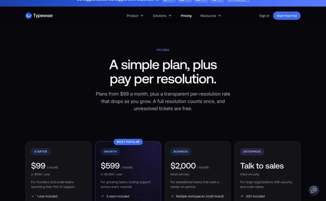 Typewise pricing page